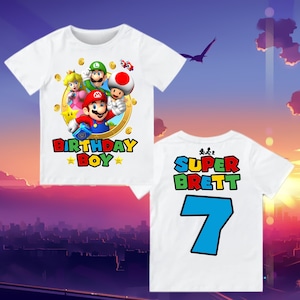 Benutzerdefiniertes Geburtstags-Shirt, Geburtstags-Shirt für Kinder, Mario-Geburtstags-Shirt, Mario-Geburtstagsparty, Super Mario-Geburtstags-Shirt, Super Mario Raglan