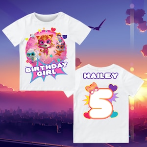 Inspired Kittie Birthday T Shirt, Super Cat Theme Party, Raglan Tee, Short, 3/4, Long, Personalized Tee, Unisex Tee, All Sizes,Gift for Kids