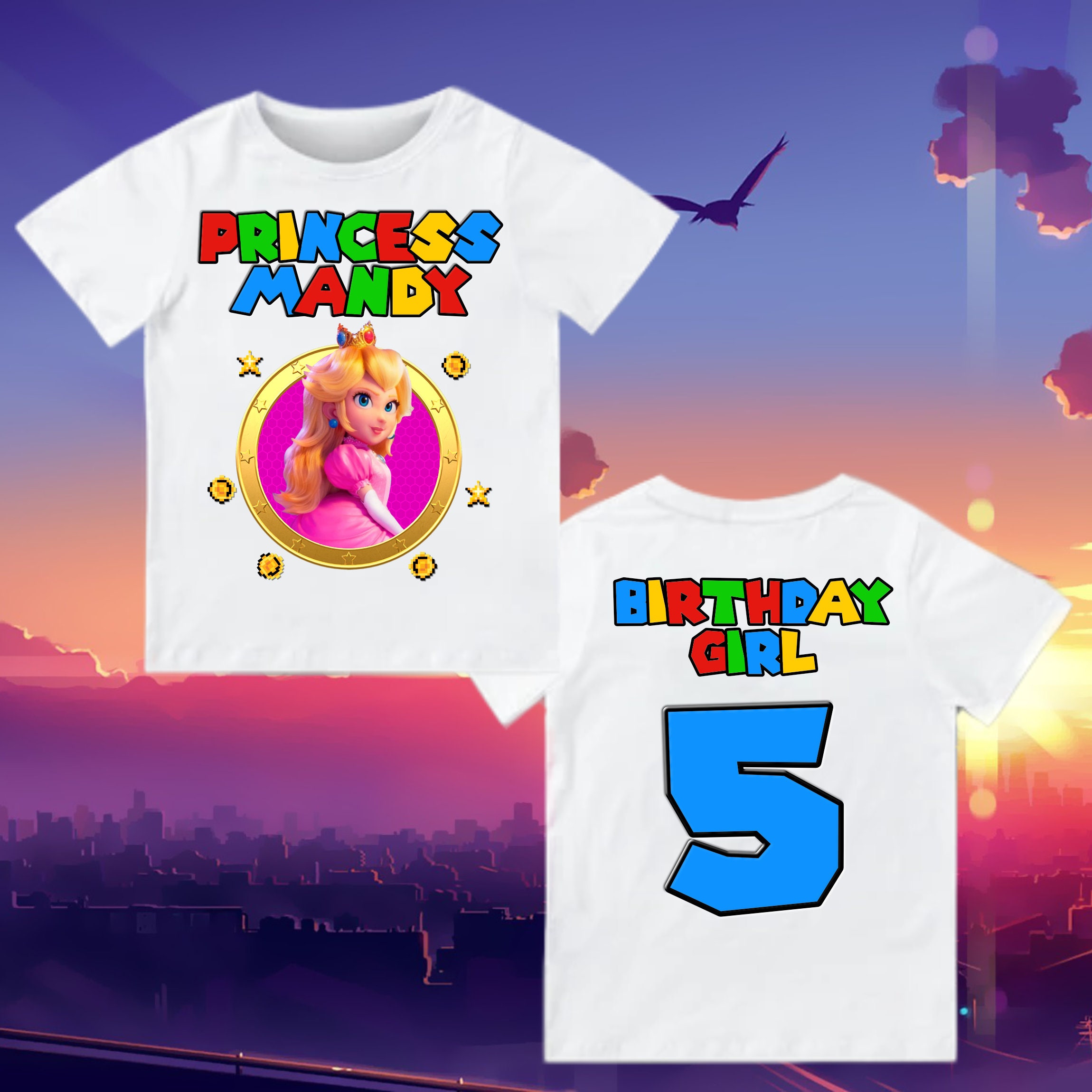 Peach Princess Familia Camisa personalizada Cumpleanos Camiseta personalizada Cumpleanos Chica Cumpleanos Camiseta Nombre y edad camisa