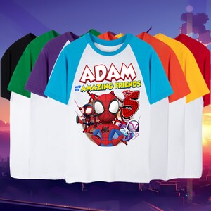 Personalized Spiderman Birthday Raglan Shirt: Spidey and Friends