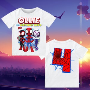 Spidey and His Amazing Friends Birthday Shirt, Toddler Birthday Tee, Custom Kids Tshirts, Spidey Shirt, Birthday Boy Shirt Front and back