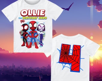 Spidey and His Amazing Friends Birthday Shirt, Toddler Birthday Tee, Custom Kids Tshirts, Spidey Shirt, Birthday Boy Shirt Front and back