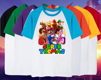 Mario Birthday Custom T Shirt, Super regalo, camicia di famiglia personalizzata, festa di Mario, camicia di compleanno regalo, t-shirt di famiglia / camicia Raglan tutte le dimensioni