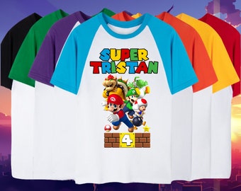 Mario Birthday Custom T Shirt, Super regalo, camicia di famiglia personalizzata, festa di Mario, camicia di compleanno regalo, t-shirt di famiglia / camicia Raglan tutte le dimensioni