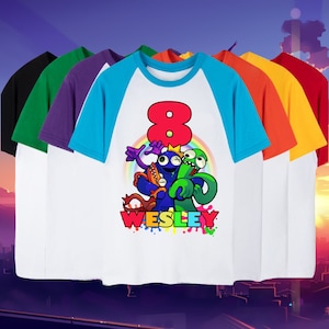 Rainbow Friends Custom Birthday shirt, Birthday Boy Girl, Raglan Shirt, Family Shirt, Party Family Matching Raglan shirt Gamer horror shirt