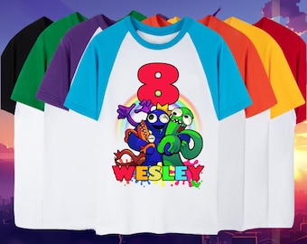 Regenboog vrienden aangepaste verjaardag shirt, verjaardag jongen meisje, Raglan shirt, familie shirt, partij familie bijpassende Raglan shirt gamer horror shirt