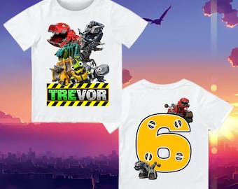 Dino custom birthday tee - Dinotrux party shirt Personalized name and age - Dino trux family matching tee dino construction birthday