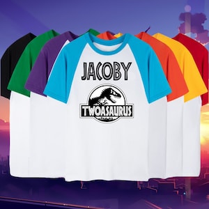 Camisetas da família Dinossauro, Camisetas Saurus, Camisetas combinando para a família - Raglan 3/4, manga curta, manga longa - Nome e idade unissex World Dino