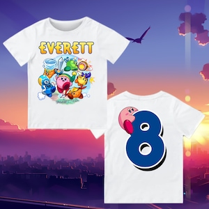 Custom Gaming inspired Kirby video gamer theme Shirt birthday party theme tee - Unisex Kids shirt Gamer shirt pink family kirb shirt
