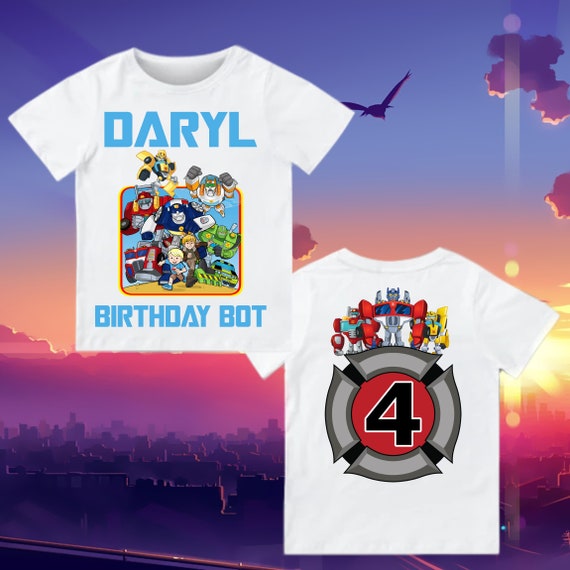 Transformers Birthday Shirt Rescue Bots Optimus Robot Kids Toddler Birthday Trans4mer Custom Personalized Birthday 4th Birthday Theme Etsy