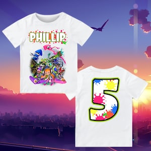 Gamer Splat Inkling Birthday Shirt Personalized Name and Age Customized Splatoon Family Shirts Raglan Short 3/4, long sleeve custom tee