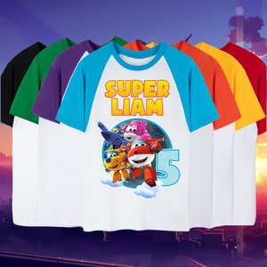 inspired Super Wings Birthday Shirt, Super wings t-shirt, Family Shirt, matching shirt, Personalized shirt, Super wings party - Raglan style