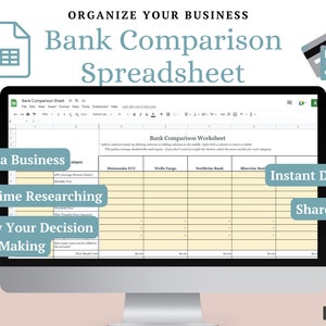 Bank Comparison Worksheet Spreadsheet | Compare Rates | Side by Side ...
