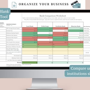 Bank Comparison Worksheet Spreadsheet | Compare Rates | Side by Side ...