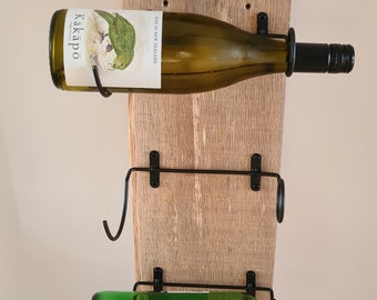 Stylish Rustic Solid Oak Wine Rack. Wall Mounted Bottle Holder. Hand Crafted