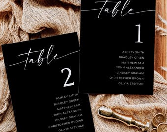 Black Seating Chart Cards, Black and White Wedding Seating Chart, Black Alphabetical Seating Chart For Wedding, Editable Template, Canva