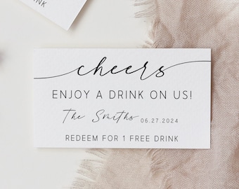 Wedding Drink Tickets Template, Modern Minimalist Drink Ticket, Minimal Wedding Free Drink Voucher, Drink Tickets Printable, Download, Canva