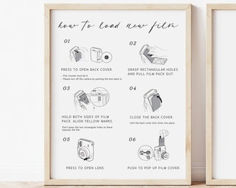 How To Load New Film Camera Instructions Sign, Instax Mini 11 Photo Guestbook Sign, How to Take A Photo, Load New Film, Wedding Reception