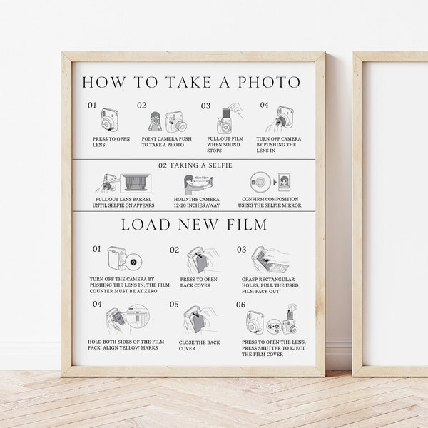 How To Load New Film Camera Instructions sign, Instax 11 Mini Photo Guestbook Sign, Party and Wedding Reception Photo Sign, Load New Film