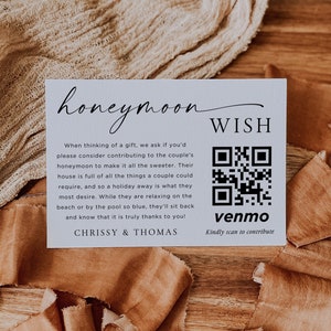 Honeymoon Fund Karte mit QR-Code, Honeymoon Wish Card Insert, bearbeitbare moderne Hochzeitsgeldkarte, Venmo Honeymoon Fund, Minimalist, Canva