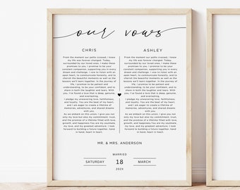 Wedding Vows First Anniversary Gift Template, Our Wedding Vows Template Wall Art Printable, His And Her Vows, Our Vows Editable, Download