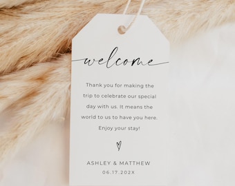 Wedding Welcome Tag Template, Minimalist Wedding Welcome Favor Tag, Hotel Welcome Bag Tag, Editable Template, Instant Download, Canva