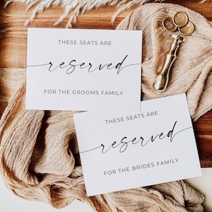 Reserved Sign For Chairs At Wedding, Wedding Reserved Card, Minimalist Reserved Seat Sign, Elegant Wedding Decor, Editable Template, Canva