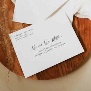 Plantilla de sobre moderna, minimalista e imprimible, para boda, editable, descarga instantánea, plantilla Canva, tamaño A7 y A6.
