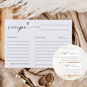 Recipe Request Card Bridal Shower, Minimalist Recipe Card Template, Printable Recipe Insert, Modern Recipe Cards, Editable Template, Canva