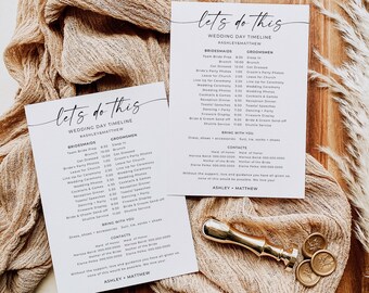Sjabloon tijdlijn bruidsfeest, minimalistische bruiloft volgorde van evenementen, route voor bruidsmeisjes, bewerkbare sjabloon, Instant Download, Canva,