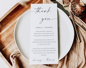 Thank You Place Card Canva, Minimalist Wedding Table Thank You Template, Thank You Napkin Note, Place Setting Thank You, Printable, Canva