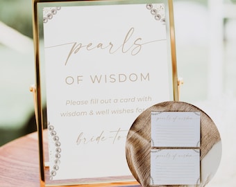 Pearls Of Wisdom Card Bridal Shower, Pearls Of Wisdom Sign, Pearls and Prosecco Advice Cards, Advice & Wishes Sign, Brunch and Bubbly, Edit