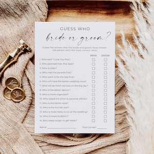 Guess Who Bride or Groom Game, Bridal Shower Game, Bride Or Groom Printable Game, Who Knows The Couple Best, Engagement Party Game, Canva