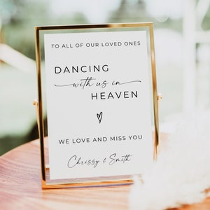 Wedding Memorial Sign Dancing With Us In Heaven, In Loving Memory Sign, Memory Table Sign, Wedding Memorial Sign, Editable Template, Canva