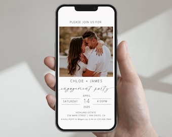 Engagement Party Invitations Evite, Engagement Digital Invitation,Minimalist Couples Shower Invite, Engagement Text Message Invite, Editable