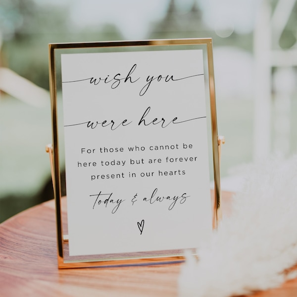 Wish You Were Here Printable Sign, Minimalist In Loving Memory Sign, Modern Wedding Sign, Watching From Heaven Sign Simple Clean Classic DIY