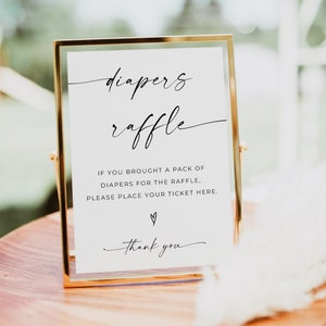 Windel-Gewinnspiel-Schild, druckbares Baby-Dusche-Schild, minimalistisches Windel-Einsatz und Schild, geschlechtsneutral, Canva, bearbeitbarer Download