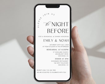 Electronic Rehearsal Dinner Invitation Template, Minimalist Digital Rehearsal Dinner Invite, The Night Before Wedding Invitation, Editable