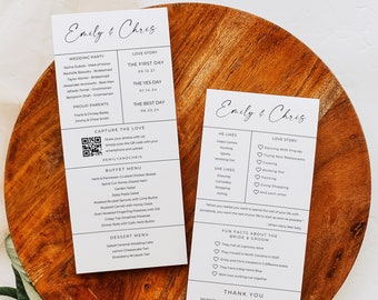 Fun Fact Wedding Card Template, Wedding QR Code Photo Share Card, Menu Napkin Note Card, Wedding Thank You Card, Editable Template, Canva