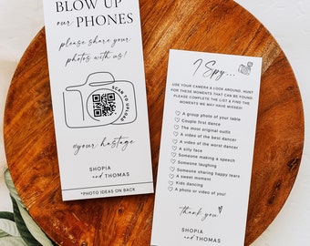 Eu espio jogo de casamento, capture o amor, jogo de caça ao tesouro de cartão de caça de fotos, jogo de caça de fotos de casamento, edição para impressão QR da câmera Canva
