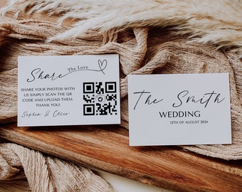 Wedding Photo Share Card, Photo Share The Love Qr Code Card, Wedding Photo, Website On Wedding Card, Qr Code Wedding Canva Template, Print