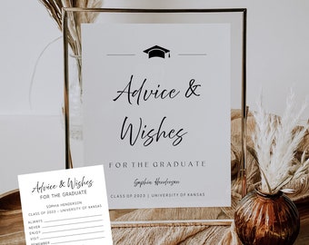 Advice And Wishes Sign For Graduate, Printable Advice For The Graduate Sign, Graduation Advice Cards and Sign, High School, Party Sign