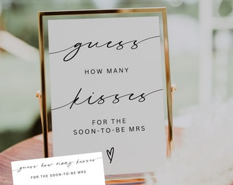 Guess How Many Kisses For The Mrs, Minimalist Bridal Shower Game, Modern Printable Candy Game, Fun Bridal Shower Game, Canva, Editable Game