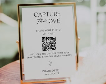 Qr Code To Share Wedding Photos, Wedding Photo Sign, Share The Love Qr Code Sign, Modern Minimalist Wedding Social Media Hashtag Sign, Edit