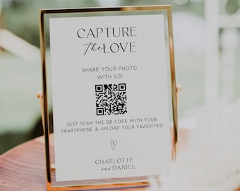 QR Code To Share Wedding Photos, Wedding Photo Sign, Share The Love Qr Code Sign, Modern Minimalist Wedding Social Media Hashtag Sign, Edit