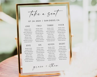 Seating Chart Template For Small Wedding, Minimalist Seating Chart, Small Seating Chart, Editable Download, Modern Wedding Sign, Canva