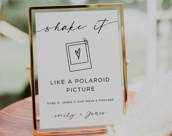 Shake It Like A Polaroid Picture Sign, Minimalist Polaroid Photo Guestbook Sign, Modern Wedding Sign, Editable Template, Canva, 5x7, 8x10