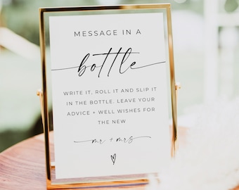 Message In A Bottle Wedding Sign, Message In A Bottle Guest Book Sign, Message to the Mr. and Mrs., Minimalist Wedding Advice Sign, Canva