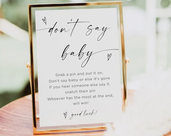 Gra Don't Say Baby Clothespin Game, Gra Don't Say Baby do druku, Minimalistyczny znak gry Baby Shower, Neutralny pod względem płci, Szablon edytowalny, Canva