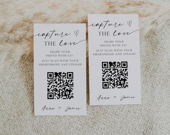 Capture The Love QR Code Wedding Card, Modern Minimalist Wedding Photo Card, Capture the Love Card, Printable Share the Love, Editable Cards